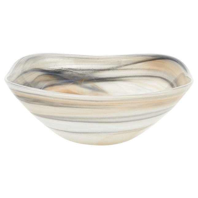 Set of Two 6" Taupe And White Alabaster Glass Square Candy or Nut Bowl HomeRoots