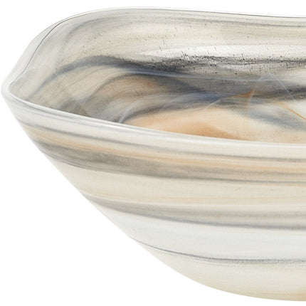 Set of Two 6" Taupe And White Alabaster Glass Square Candy or Nut Bowl HomeRoots