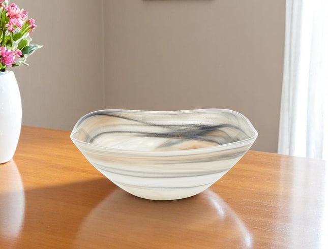 10" Gray Taupe And White Alabaster Glass Square Salad Bowl HomeRoots