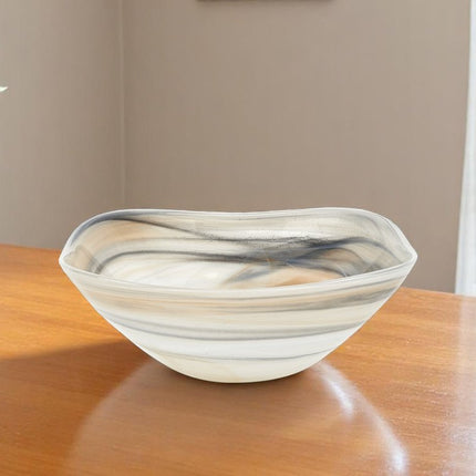 10" Gray Taupe And White Alabaster Glass Square Salad Bowl HomeRoots