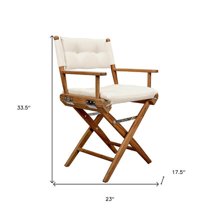 23" Natural Solid Wood Outdoor Folding Director Chair with Cream Cushion HomeRoots