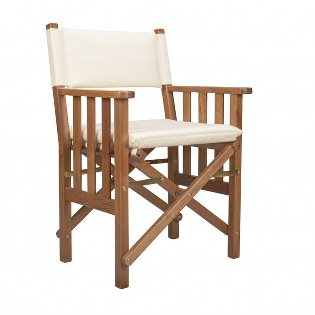 20" Ivory and Natural Wood Solid Wood Indoor Outdoor Director Chair with Ivory Cushion HomeRoots