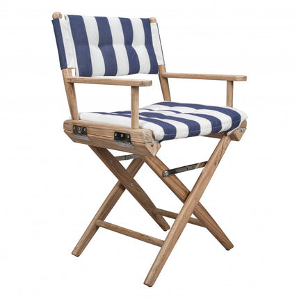 23" Blue and White and Natural Wood Solid Wood Indoor Outdoor Director Chair with Blue and White Cushion HomeRoots