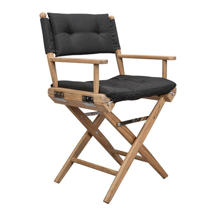 23" Black and Brown Solid Wood Indoor Outdoor Director Chair with Black Cushion HomeRoots