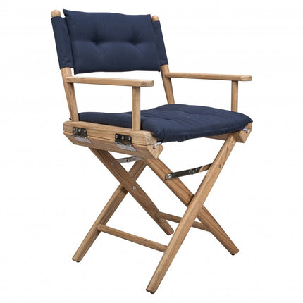 Navy Blue And Brown Solid Wood Director Chair With Navy Blue Cushion HomeRoots