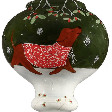 Trotting Dog in Comfy Christmas Attire Hand Painted Mouth Blown Glass Ornament HomeRoots