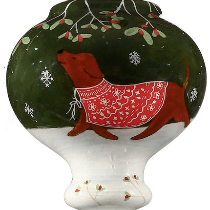 Trotting Dog in Comfy Christmas Attire Hand Painted Mouth Blown Glass Ornament HomeRoots