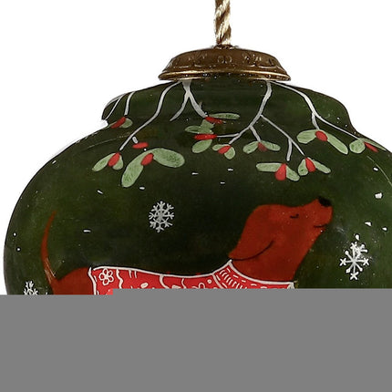 Trotting Dog in Comfy Christmas Attire Hand Painted Mouth Blown Glass Ornament HomeRoots