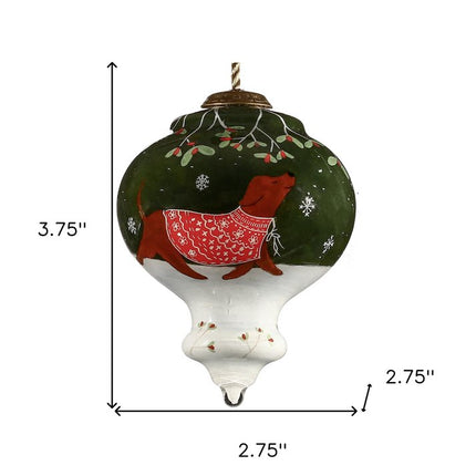 Trotting Dog in Comfy Christmas Attire Hand Painted Mouth Blown Glass Ornament HomeRoots