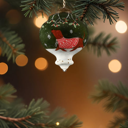 Trotting Dog in Comfy Christmas Attire Hand Painted Mouth Blown Glass Ornament HomeRoots