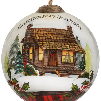 Vintage Christmas at the Cabin Hand Painted Mouth Blown Glass Ornament HomeRoots