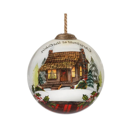 Vintage Christmas at the Cabin Hand Painted Mouth Blown Glass Ornament HomeRoots