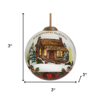 Vintage Christmas at the Cabin Hand Painted Mouth Blown Glass Ornament HomeRoots