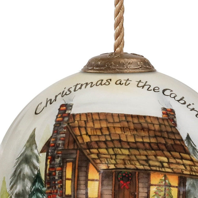 Vintage Christmas at the Cabin Hand Painted Mouth Blown Glass Ornament HomeRoots