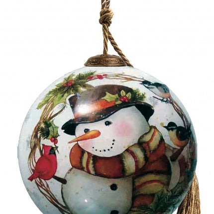 Winter Wreath Forest Snowman Hand Painted Mouth Blown Glass Ornament HomeRoots