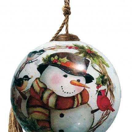 Winter Wreath Forest Snowman Hand Painted Mouth Blown Glass Ornament HomeRoots
