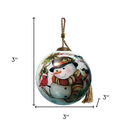 Winter Wreath Forest Snowman Hand Painted Mouth Blown Glass Ornament HomeRoots
