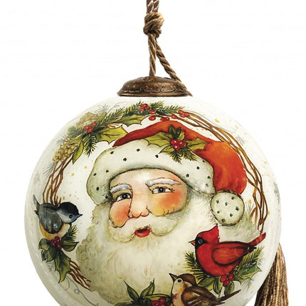 Winter Wreath Forest Santa Hand Painted Mouth Blown Glass Ornament HomeRoots