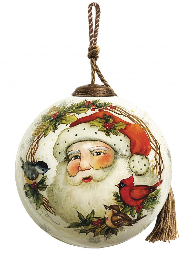 Winter Wreath Forest Santa Hand Painted Mouth Blown Glass Ornament HomeRoots