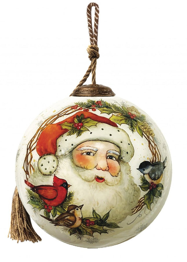 Winter Wreath Forest Santa Hand Painted Mouth Blown Glass Ornament HomeRoots