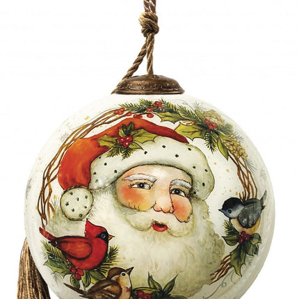 Winter Wreath Forest Santa Hand Painted Mouth Blown Glass Ornament HomeRoots