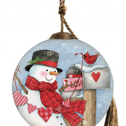 Valentine Snowman Hand Painted Mouth Blown Glass Ornament HomeRoots