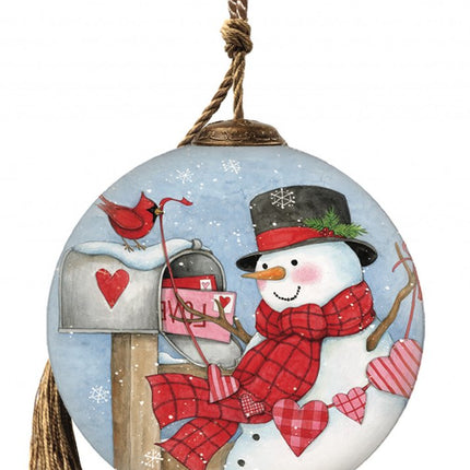Valentine Snowman Hand Painted Mouth Blown Glass Ornament HomeRoots