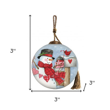 Valentine Snowman Hand Painted Mouth Blown Glass Ornament HomeRoots