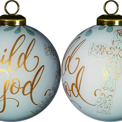 White and Gold Child of God Hand Painted Mouth Blown Glass Ornament HomeRoots