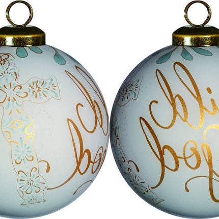 White and Gold Child of God Hand Painted Mouth Blown Glass Ornament HomeRoots