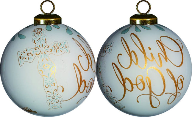 White and Gold Child of God Hand Painted Mouth Blown Glass Ornament HomeRoots