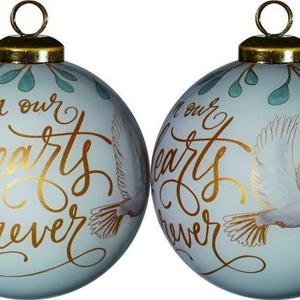 White and Gold In Our Hearts Forever Hand Painted Mouth Blown Glass Ornament HomeRoots