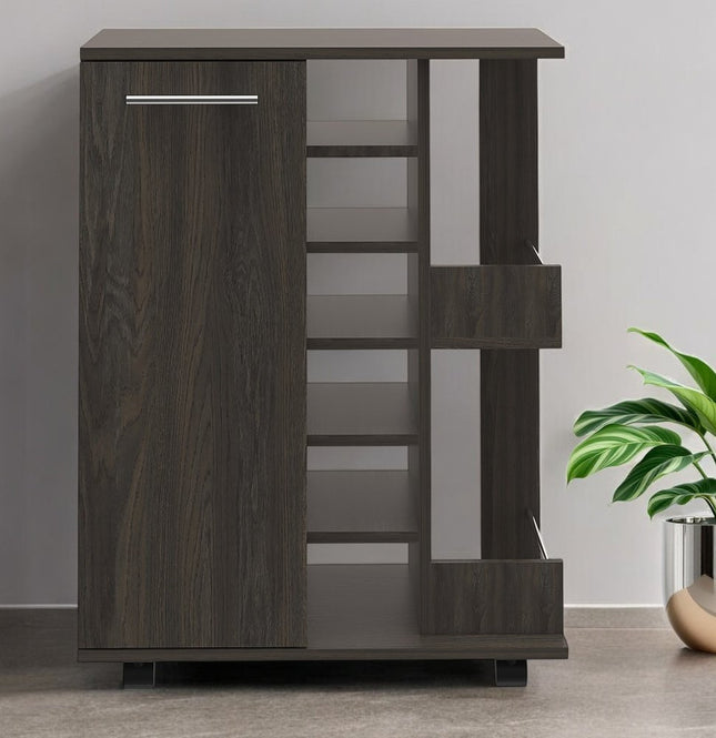 Espresso Rolling Bar Cart With Wine Storage