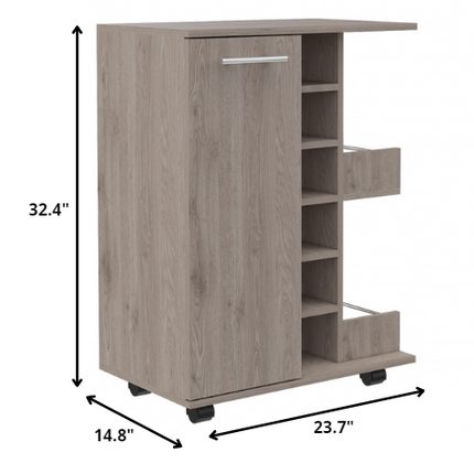 Light Gray Rolling Bar Cart With Wine Storage