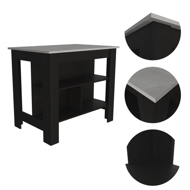 41" Ivory And Black Wood Kitchen Island With Storage HomeRoots