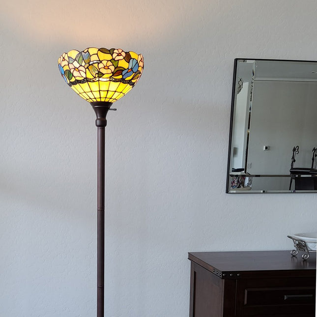 70" Green And Black Floor Lamp With Green Glass Bowl Shade HomeRoots