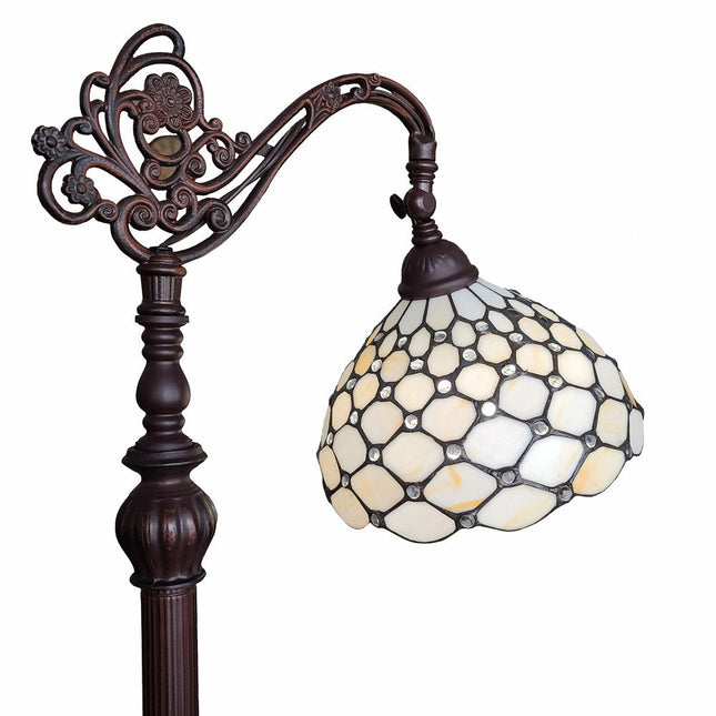 62" Brown And White Metal Floor Lamp With White Glass Bowl Shade HomeRoots