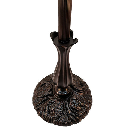 62" Brown Torchiere Floor Lamp With Blue and Yellow Flowers Glass Dome Shade HomeRoots