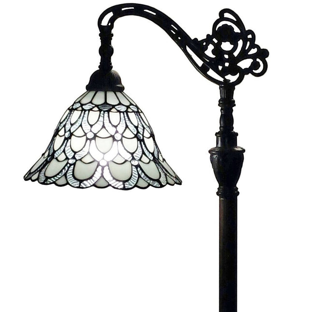 62" Brown Traditional Shaped Floor Lamp With White Stained Glass Bowl Shade HomeRoots