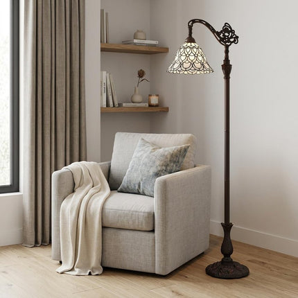 62" Brown Traditional Shaped Floor Lamp With White Stained Glass Bowl Shade HomeRoots