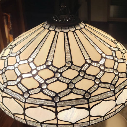 62" Brown And White Two Light Torchiere Floor Lamp With White Geometric Glass Dome Shade HomeRoots