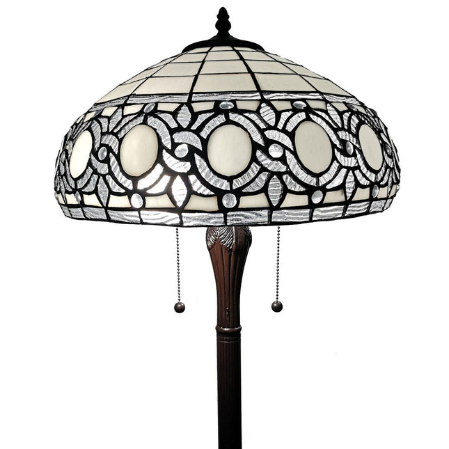 63" Brown Two Light Traditional Shaped Floor Lamp With White Stained Glass Bowl Shade HomeRoots