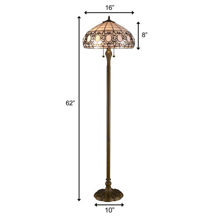 63" Brown Two Light Traditional Shaped Floor Lamp With White Stained Glass Bowl Shade HomeRoots