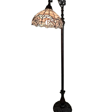 62" Brown Metal Arched Floor Lamp With White Geometric Stained Glass Shade HomeRoots