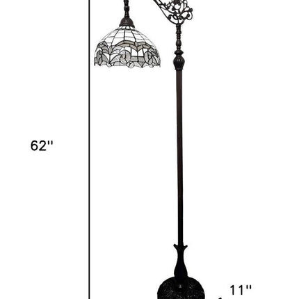 62" Brown Metal Arched Floor Lamp With White Geometric Stained Glass Shade HomeRoots