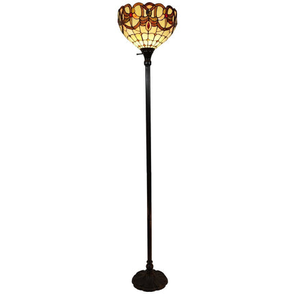 62" Beige Torchiere Floor Lamp With Red And White Flowers Glass Dome Shade HomeRoots