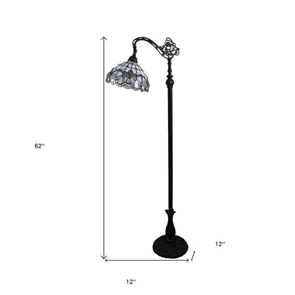 62" Brown And White Torchiere Floor Lamp With White Flowers Glass Dome Shade HomeRoots