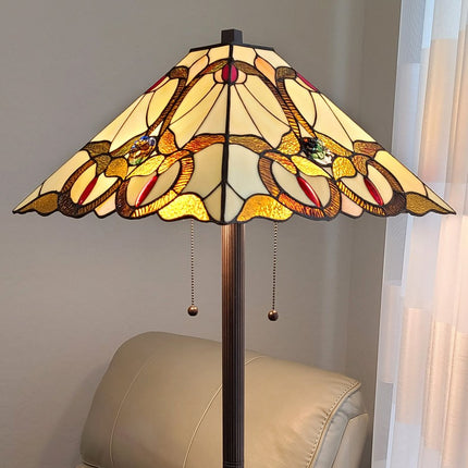 62" Beige Two Light Floor Lamp With Brown And White Glass Cone Shade HomeRoots