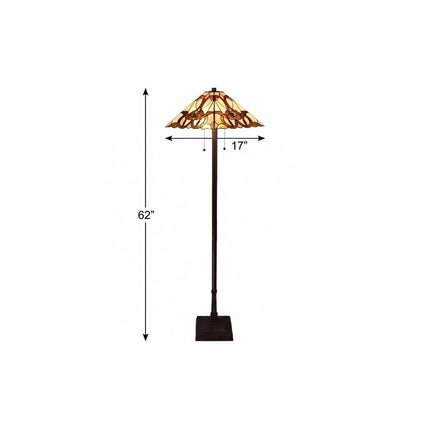 62" Beige Two Light Floor Lamp With Brown And White Glass Cone Shade HomeRoots
