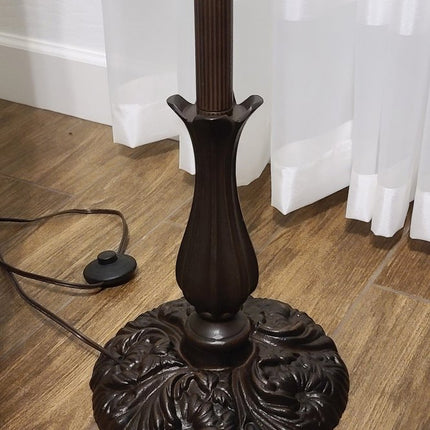 62" Beige Torchiere Floor Lamp With Brown And White Flowers Glass Dome Shade HomeRoots